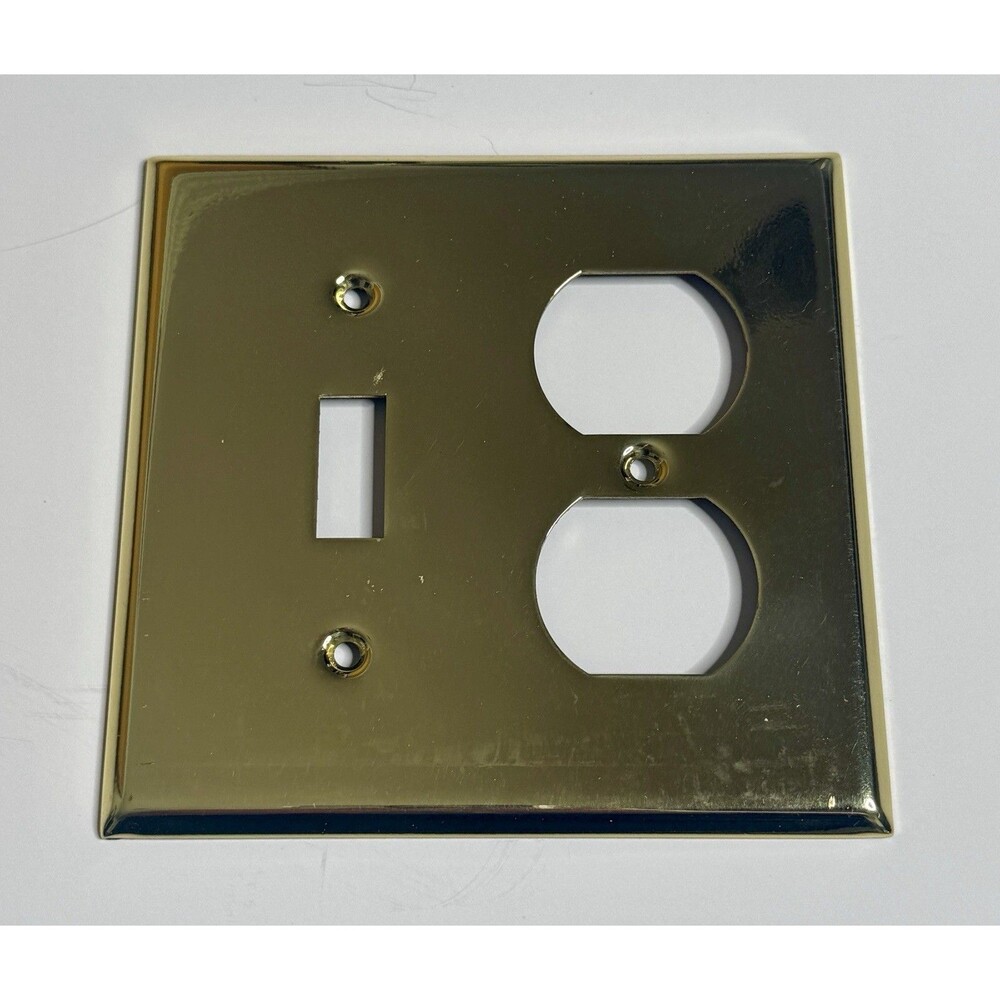 Restoration Hardware Metal Single Switch w/2 Outlet Cover Antique Brass $15